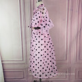 Pleated Pink Thin Tulle Belt Patchwork Polka Dot Sweet Girl Prom Dress